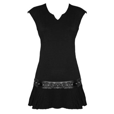 Spiral Gothic Rock - Stud Waist Mini Dress Black