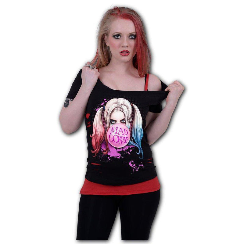 Spiral Harley Quinn - Mad Love - 2In1 Red Ripped Top Black