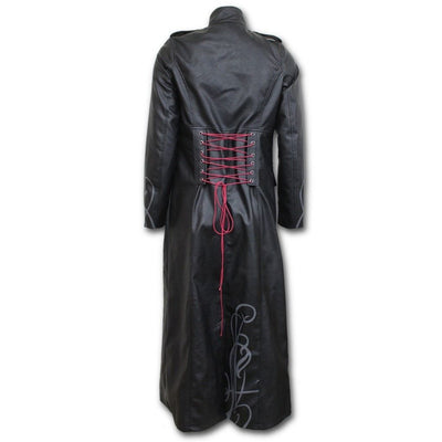 Spiral Just Tribal - Gothic Trench Coat Pu-Leather Corset Back