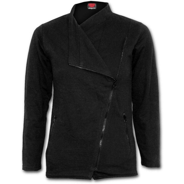 Spiral Metal Streetwear Slant Zip Women Biker Jacket Black Badboy