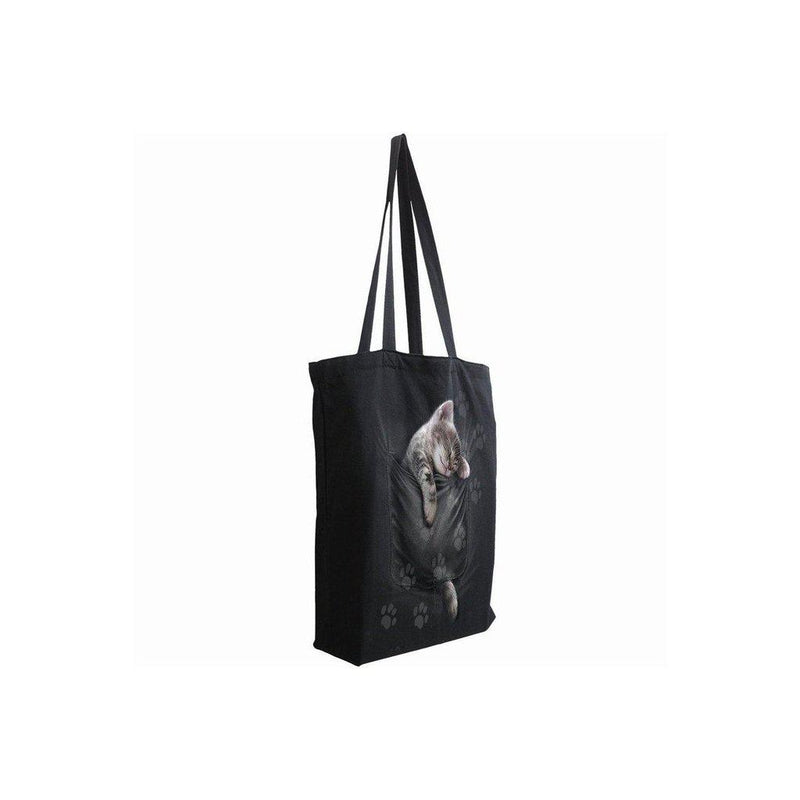 Spiral Pocket Kitten - Bag 4 Life - Canvas 80z Long Handle Tote Bag