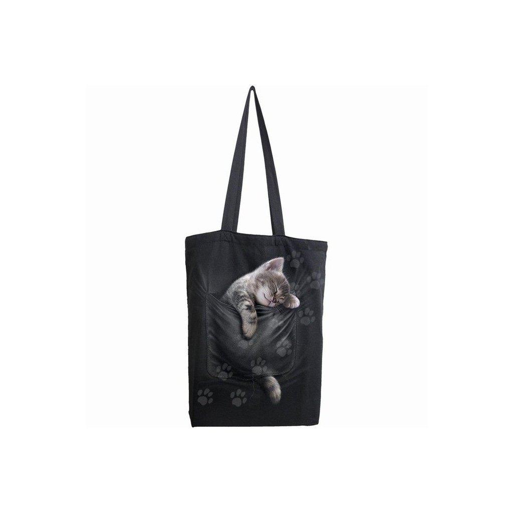 Spiral Pocket Kitten - Bag 4 Life - Canvas 80z Long Handle Tote Bag