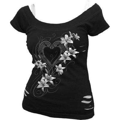 Spiral Pure Of Heart - 2In1 White Ripped Top Black