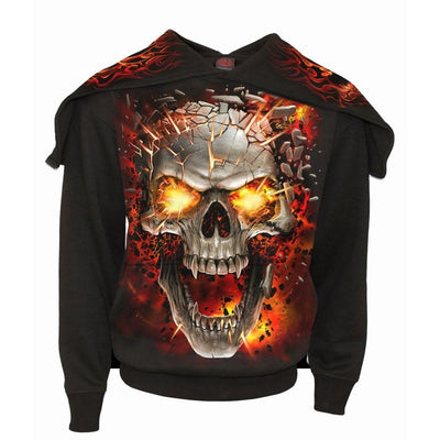 Spiral Skull Blast - Split Zip Hoody Black