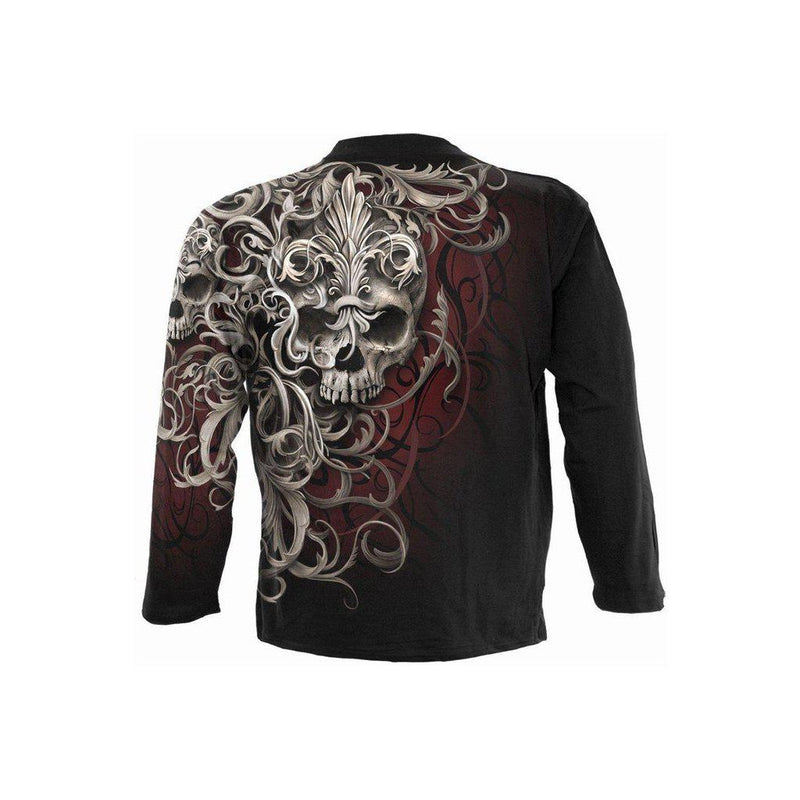 Spiral Skull Shoulder Wrap - Allover Longsleeve T-Shirt Black