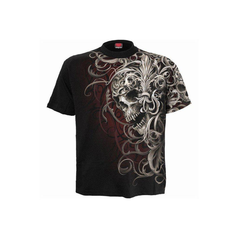 Spiral Skull Shoulder Wrap - Allover T-Shirt Black