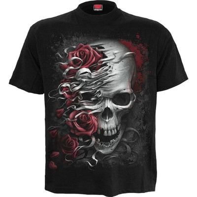 Spiral Skulls N Roses - T-Shirt Black