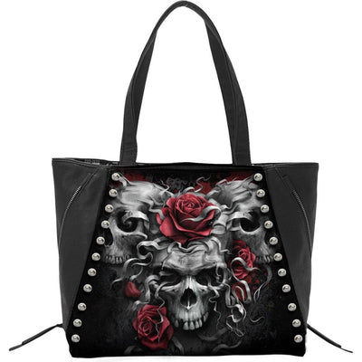 Spiral Skulls N' Roses - Tote Bag - Top Quality Pu Leather Studded