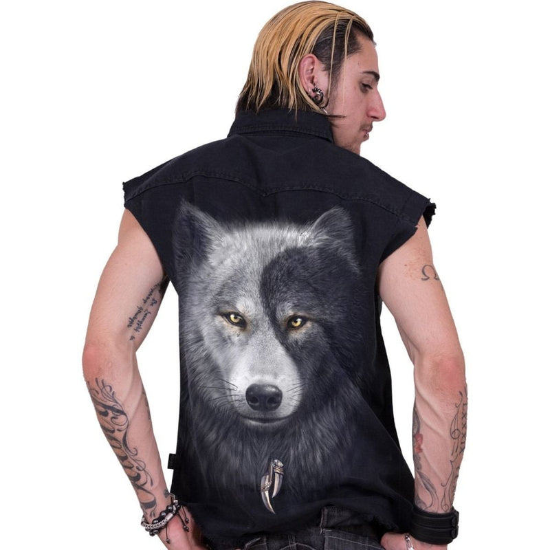 Spiral Wolf Chi - Sleeveless Stone Washed Worker Black