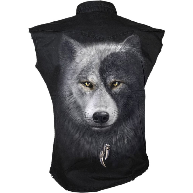 Spiral Wolf Chi - Sleeveless Stone Washed Worker Black