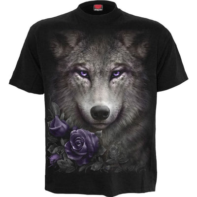 Spiral Wolf Roses - Front Print T-Shirt Black