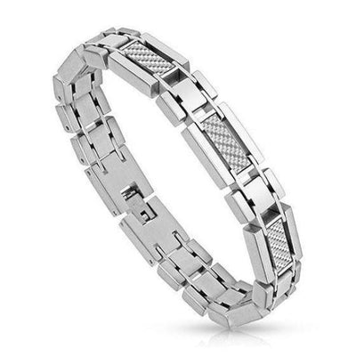 Stainless Steel and White Carbon Fiber Gents Bracelet