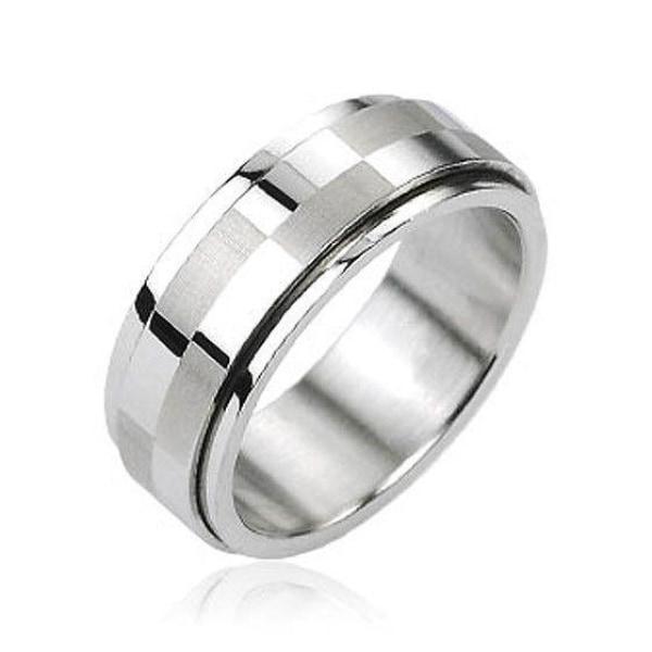 Stainless Steel Checkered Rotating Ring - 0160