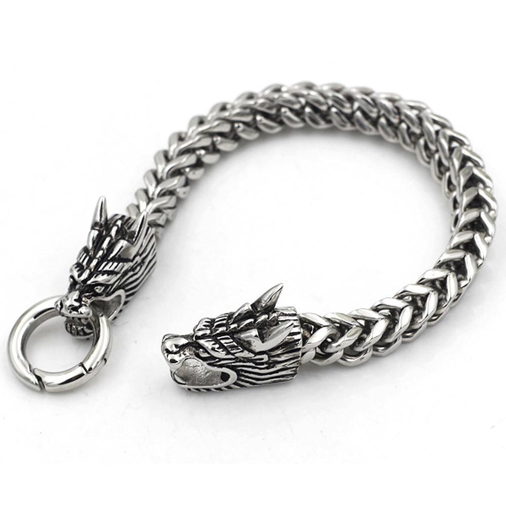 Dragon Clasp Stainless Steel Leather Bracelet, Black / A / 18.5 cm