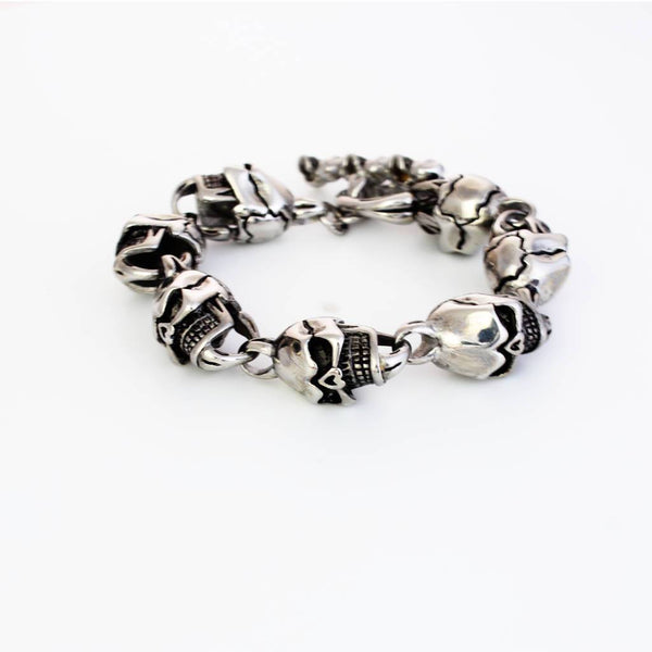 Stainless Steel Grinning Skulls Bracelet - 540005