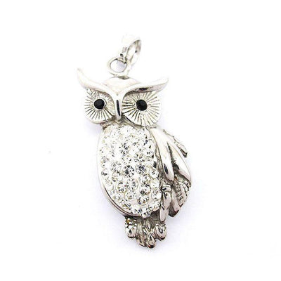 Stainless Steel Owl Pendant With CZs - 420026