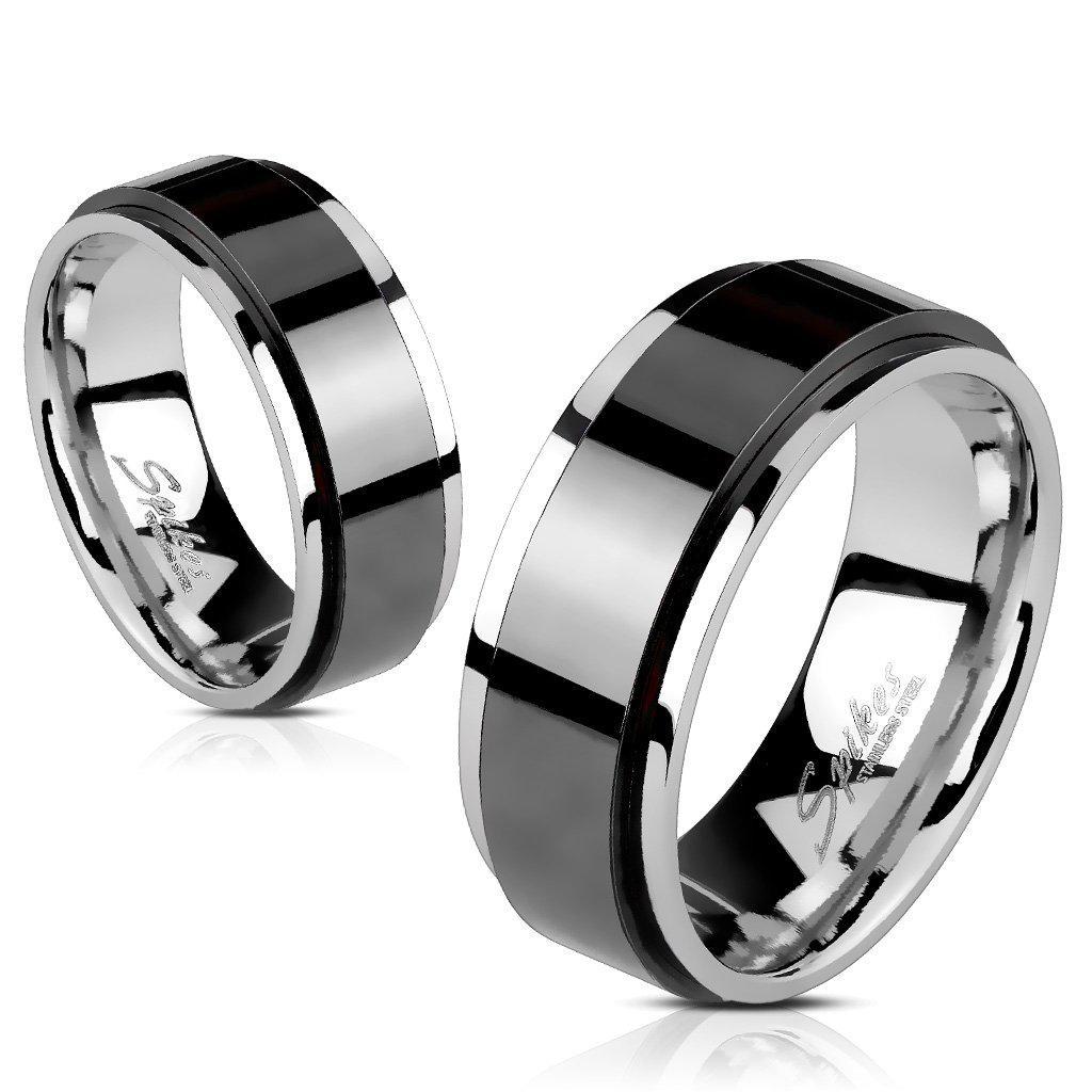 Stainless Steel Ring With Black Centre Spinner