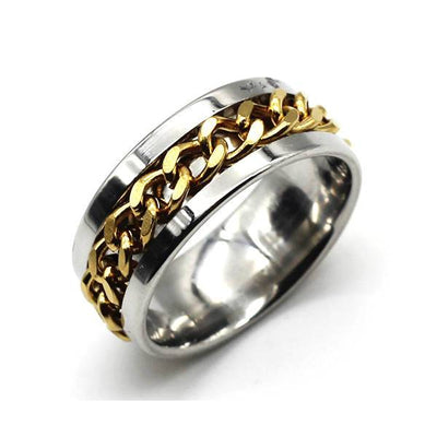 Stainless Steel Ring With Gold IP Chain Knot Spinner