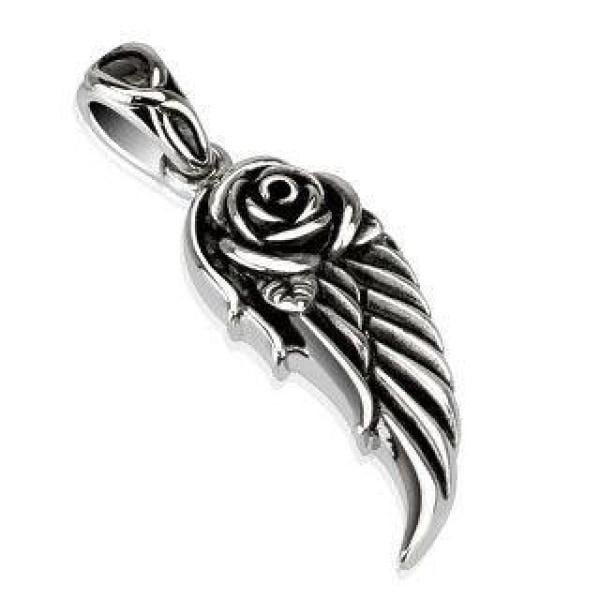 Stainless Steel Rose Wing Pendant