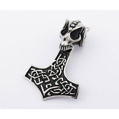 Stainless Steel Skull Decorated Thor's Hammer - 170408