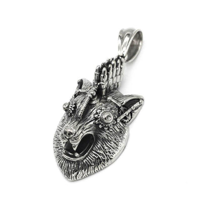 Stainless Steel Steampunk Wolf Pendant - 0184
