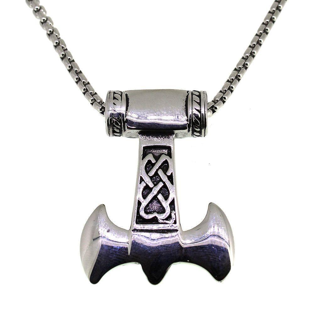 Steel Celtic Design Axe Mjolnir Thor's Hammer Pendant - 170418