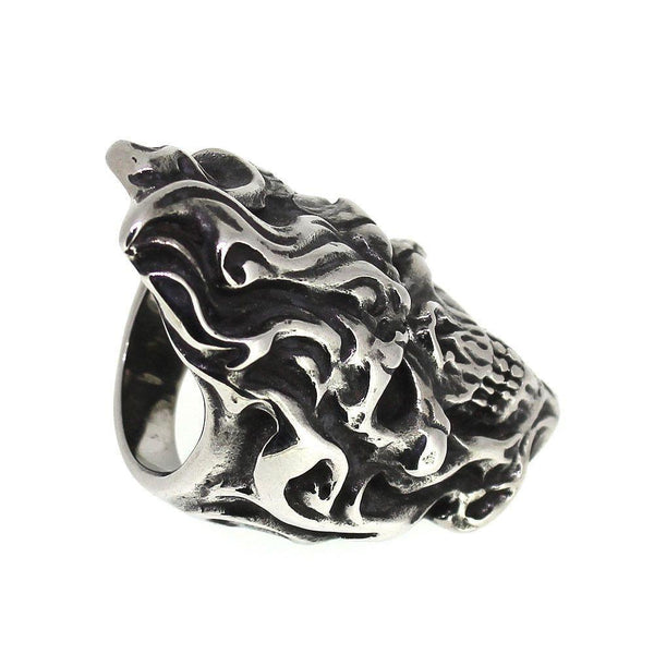Steel Grinning Flaming Skull Ring - 350291 – Badboy Jewellery