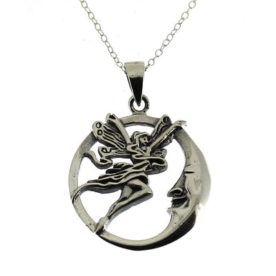 Sterling Silver Fairy and Moon Pendant