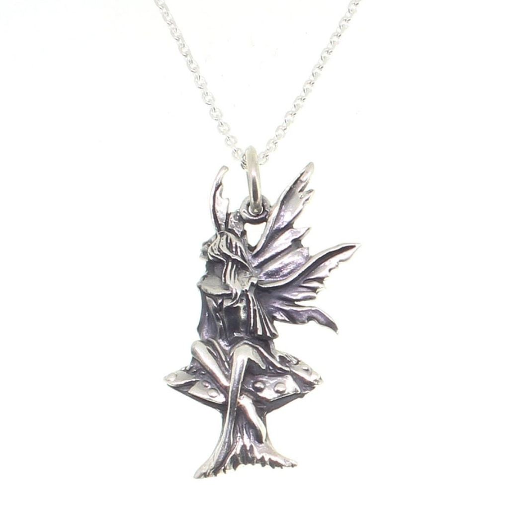 Sterling Silver Fairy on Toadstool Pendant