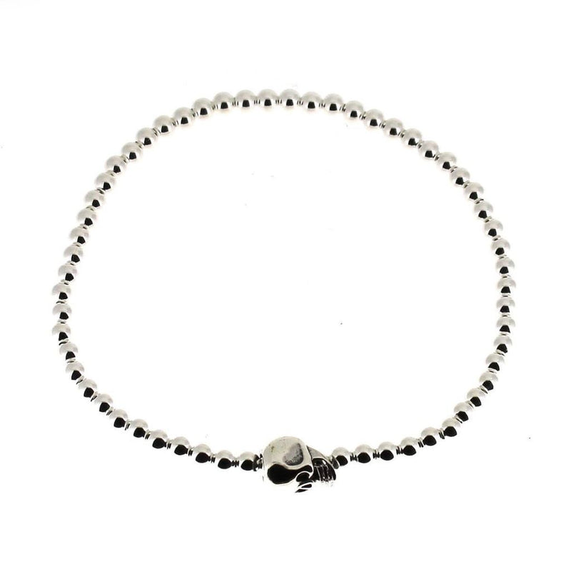 Sterling Silver Skull Bracelet with Silver Beads