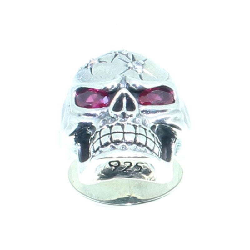 Sterling Silver Skull Ring With Red and White Czs