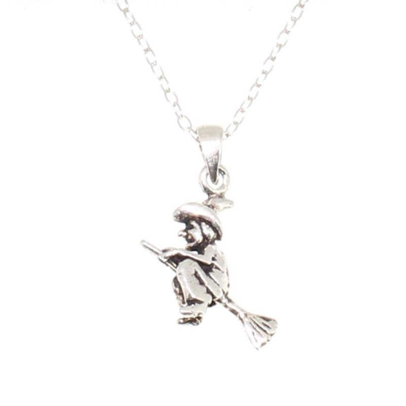 Sterling Silver Witch on Broomstick Pendant