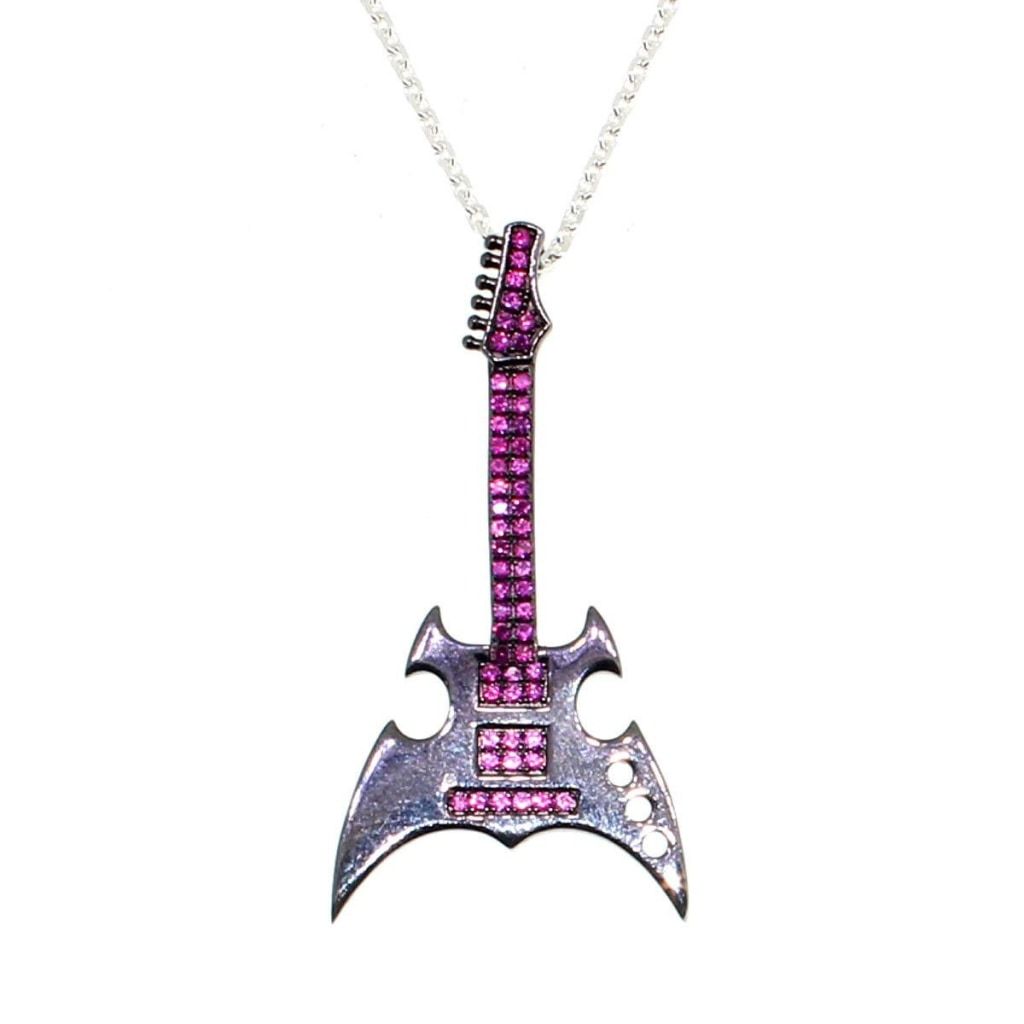 Sterling Silver With Red CZs Guitar Pendant