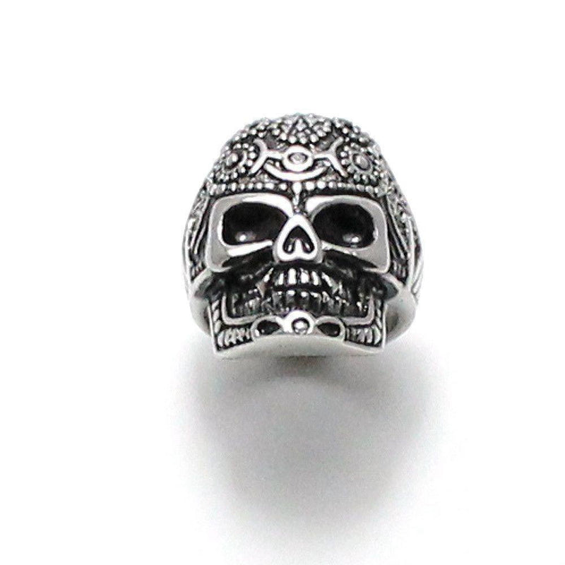 Sugar Skull Ring With Pentagram - Stainless Steel 100028