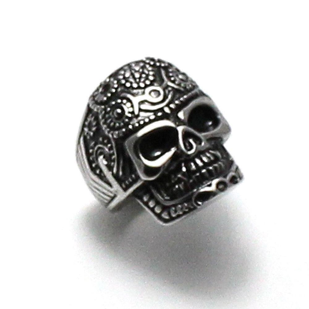 Sugar Skull Ring With Pentagram - Stainless Steel 100028