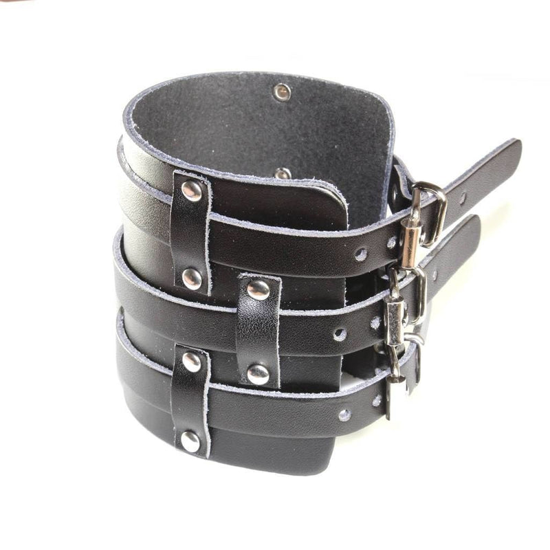 Thinner Leather Buckled Bracer - Black