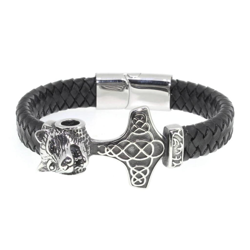 Thor's Hammer Bracelet - PU Leather & Stainless Steel