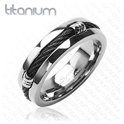 Titanium Ring With Black Chain Pattern - HR-TI-3087B
