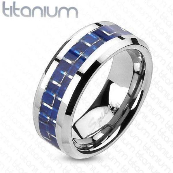 Titanium Ring With Blue Carbon Fiber Inlay - HR-TM-3632