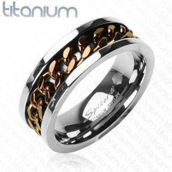 Titanium Ring With Coffee Colour IP Rotating Knotwork - 0153B