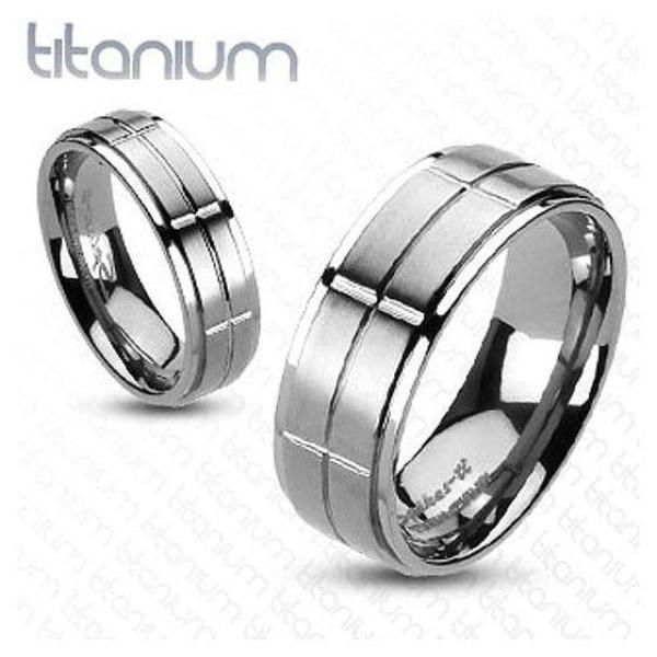 Titanium Ring With Cross Groove Engraved Pattern - 0539