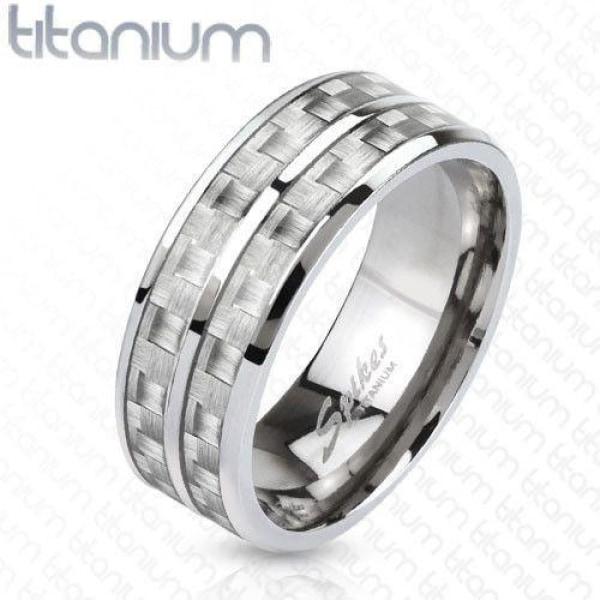 Titanium Ring With Double White Carbon Fiber Inlay - HR-TI-4371