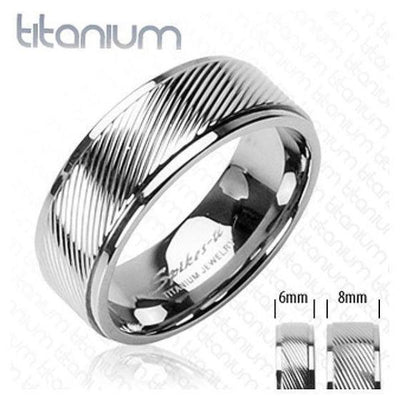 Titanium Ring With Engraved Diagonal Grooves - 0350M