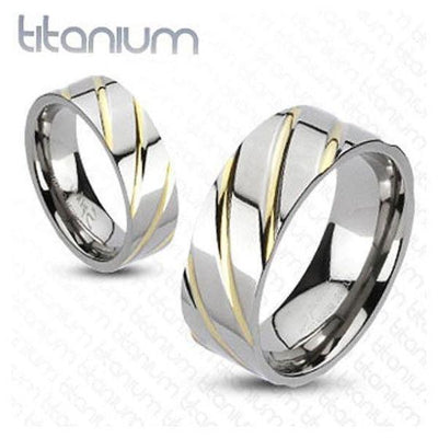 Titanium Ring With Gold Ion Plated Grooves - 3036
