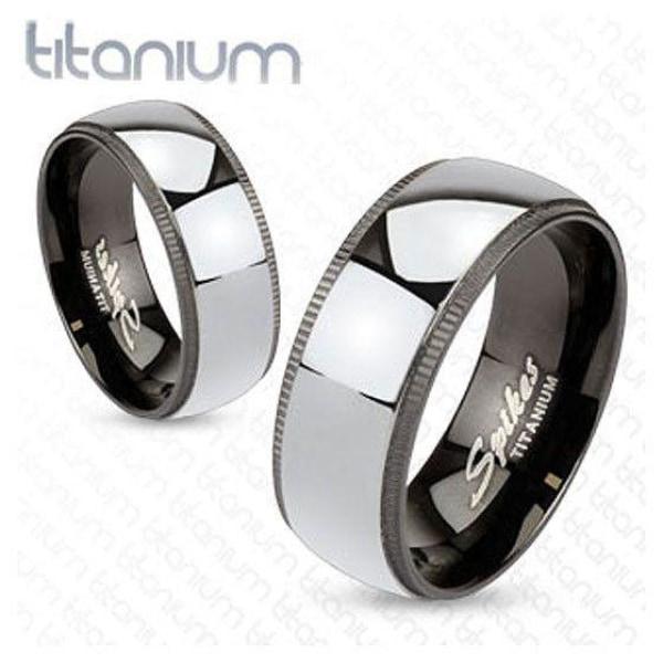 Titanium Ring With Grooved Edges and Black Ion Plated Centre - HR-TM-1010
