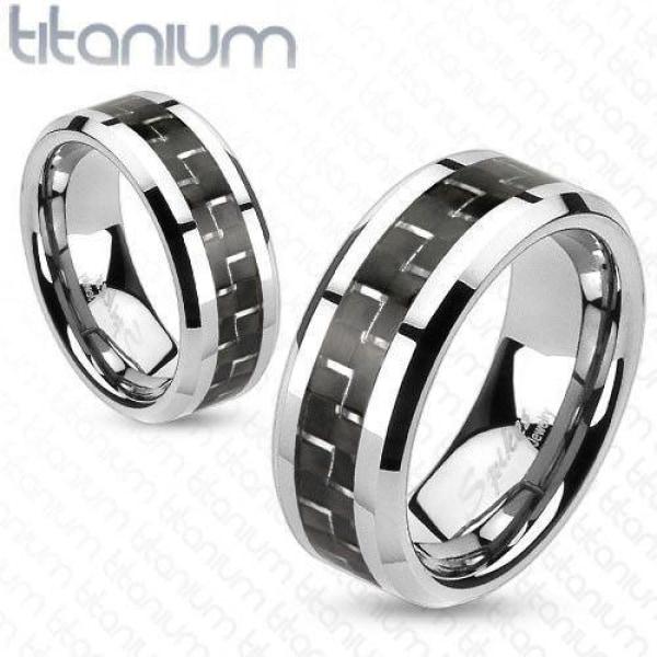 Titanium Ring With Inlaid Black Carbon Fiber - HR-TI-4368