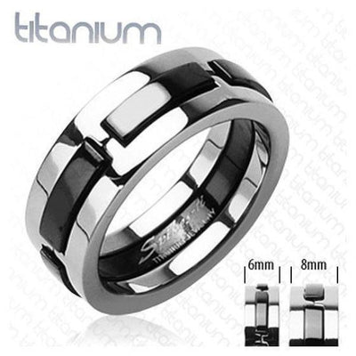 Titanium Ring With Inlaid Black Ion Plated Strips - 3437