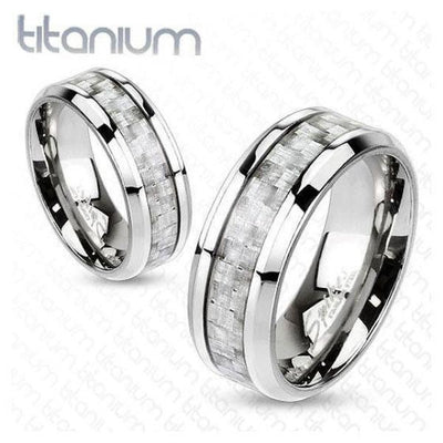 Titanium Ring With Silver Coloured Carbon Fiber Inlay - HR-TI-4369