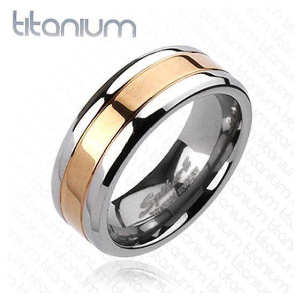 Two Tone Titanium Ring With Gold Ion Plated Centre - HR-TI-3426EM