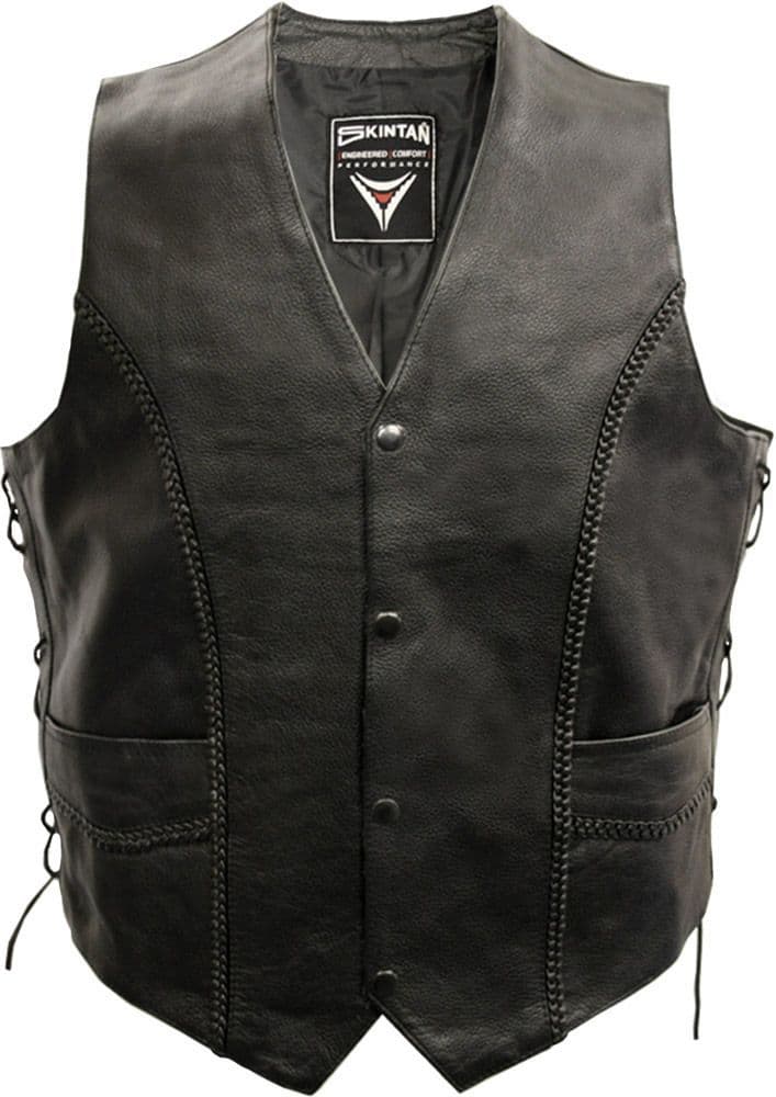 Weaver Lace Sides & Plait Leather Biker Vest by Skintan Leather
